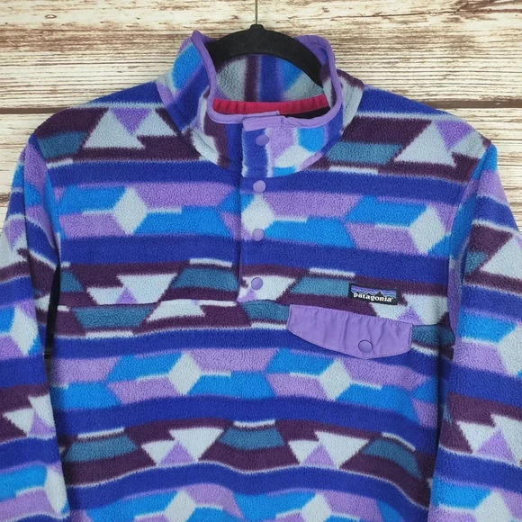 Patagonia Synchilla Womens Small Purple Guatemalan Tango Aztec Snap-T Pullover - Picture 3 of 10